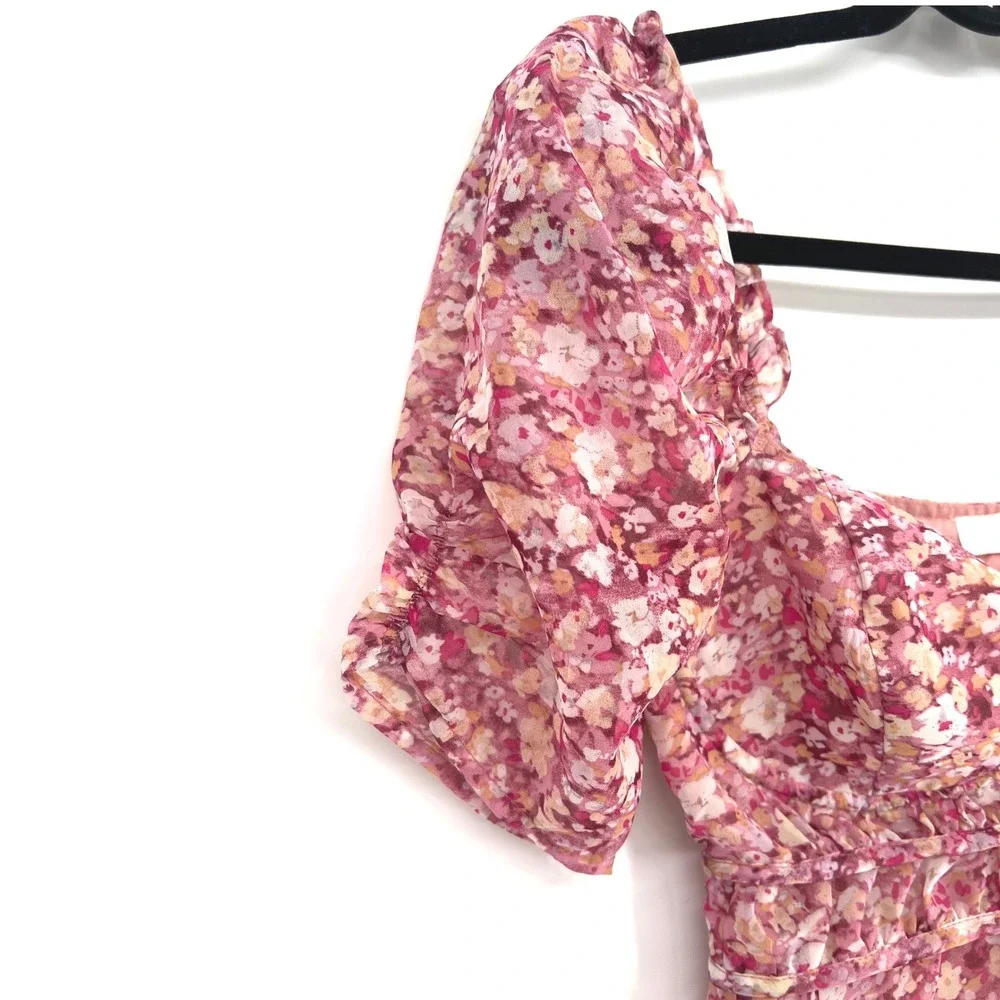 ASTR the Label Nayeli Pink Floral Print Top XS EUC Coquette Cottagecore Festival